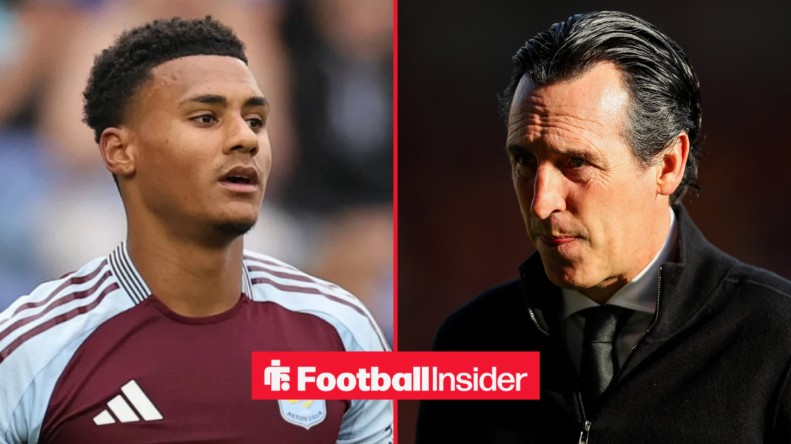 Ollie Watkins in an Aston Villa kit alongside Unai Emery