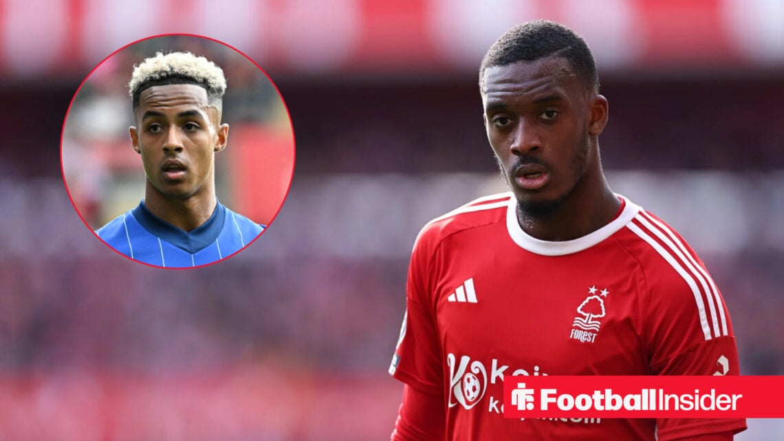 Omari Hutchinson in a circular frame within an image of Callum Hudson-Odoi