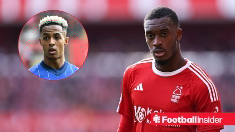 Omari Hutchinson in a circular frame within an image of Callum Hudson-Odoi