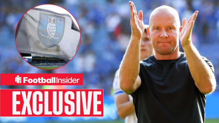 Sheffield Wednesday boss Henrik Pedersen applauds supporters next to a club corner flag/