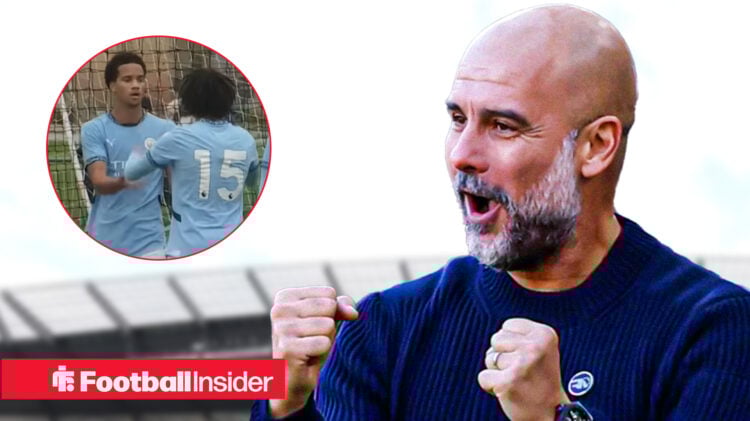 Pep Guardiola and Divine Mukasa at Man City