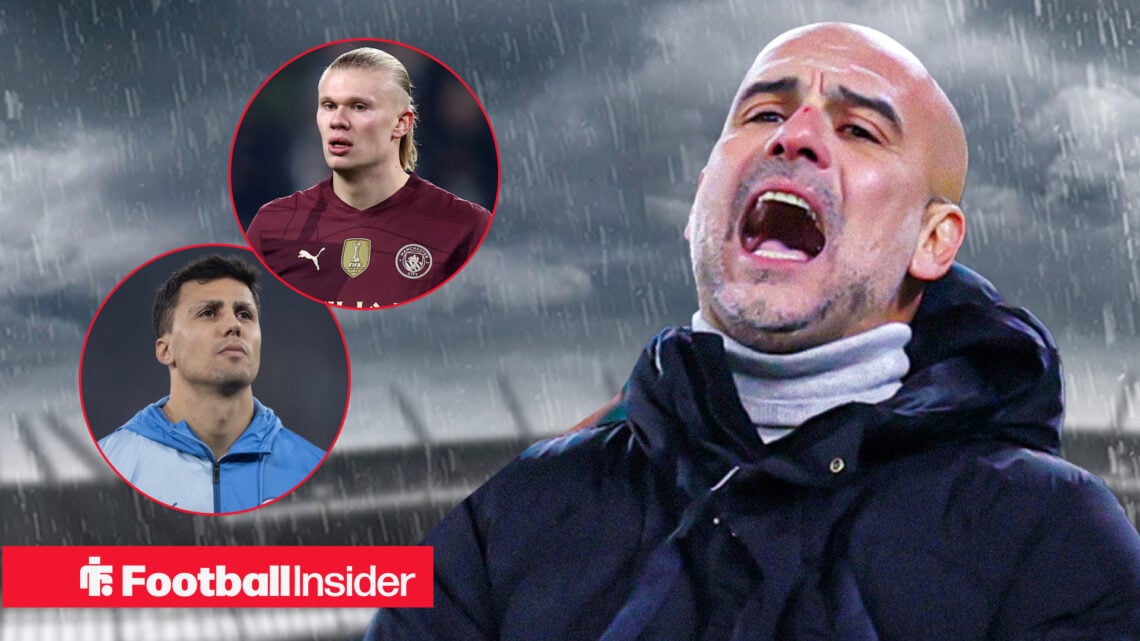 Pep Guardiola, Rodri, and Erling Haaland at Man City