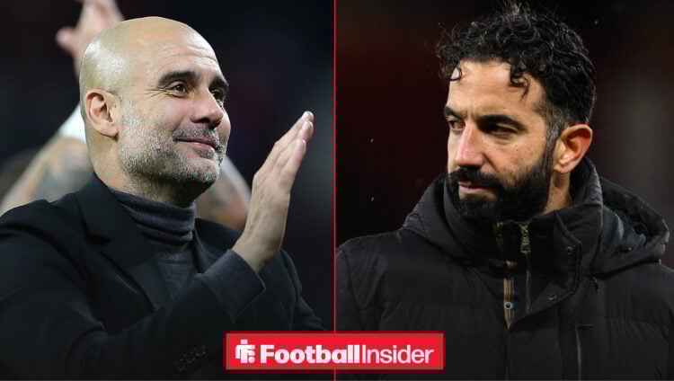 Man City boss Pep Guardiola, Man United boss Ruben Amorim