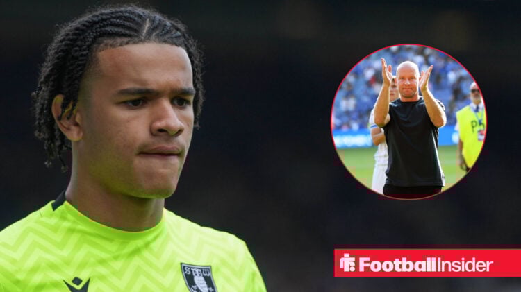 Pierce Charles in a Sheffield Wednesday goalkeeper kit alongside an image of Henrik Pedersen in a circle