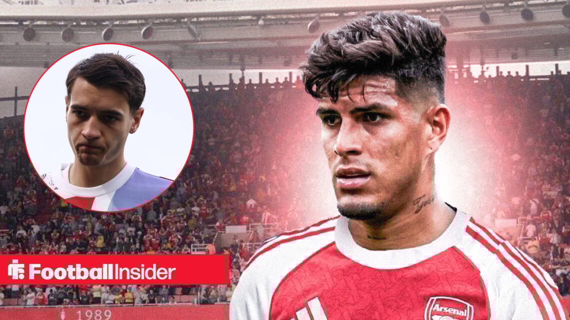Piero Hincapie depicted in an Arsenal shirt, next to an image of Jakub Kiwior