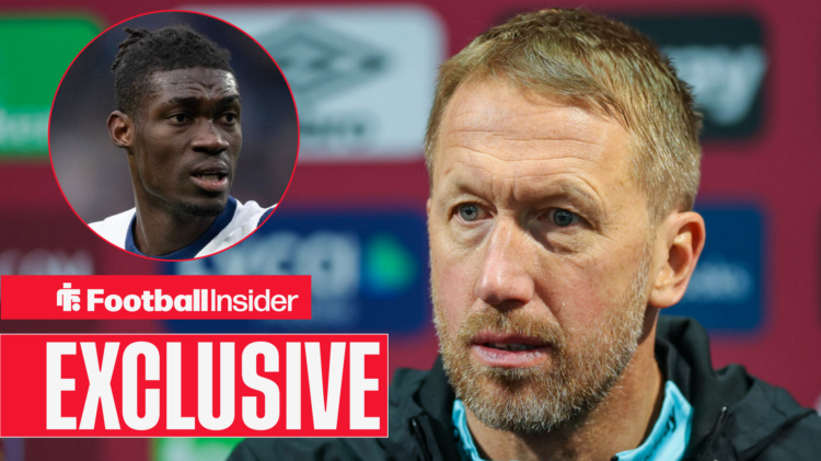 Graham Potter with a stern expression, Yves Bissouma in a circular inset