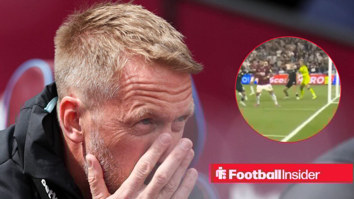 Graham Potter wiping his face ahead of a West Ham match, next to an image of a flashpoint in their game against Chelsea