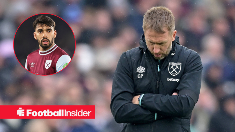 Graham Potter looking down, Lucas Paqueta in a circular inset