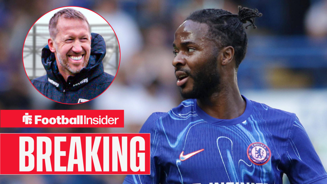 Raheem Sterling in action for Chelsea with Graham Potter pictured in a circular inset