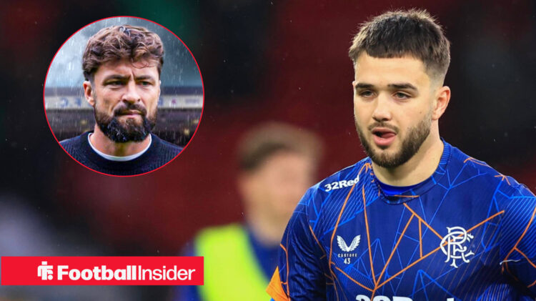 Rangers manager Russell Martin looks at midfielder Nico Raskin
