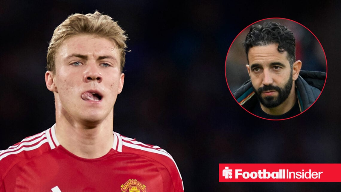 Manchester United striker Rasmus Hojlund, manager Ruben Amorim