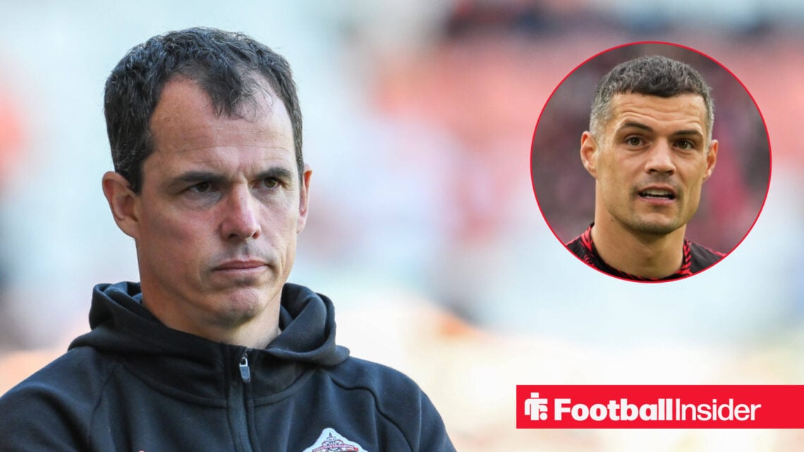 Sunderland manager Regis Le Bris alongside Granit Xhaka,