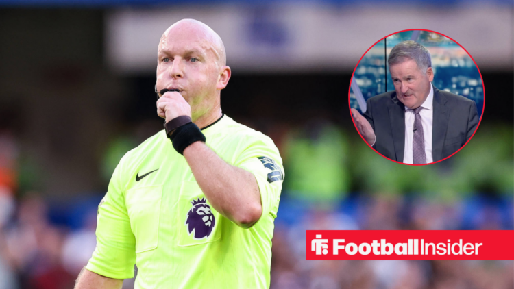 Referee Simon Hooper blows his whistle alongside an image of beIN Sports presenter Richard Keys in the studio