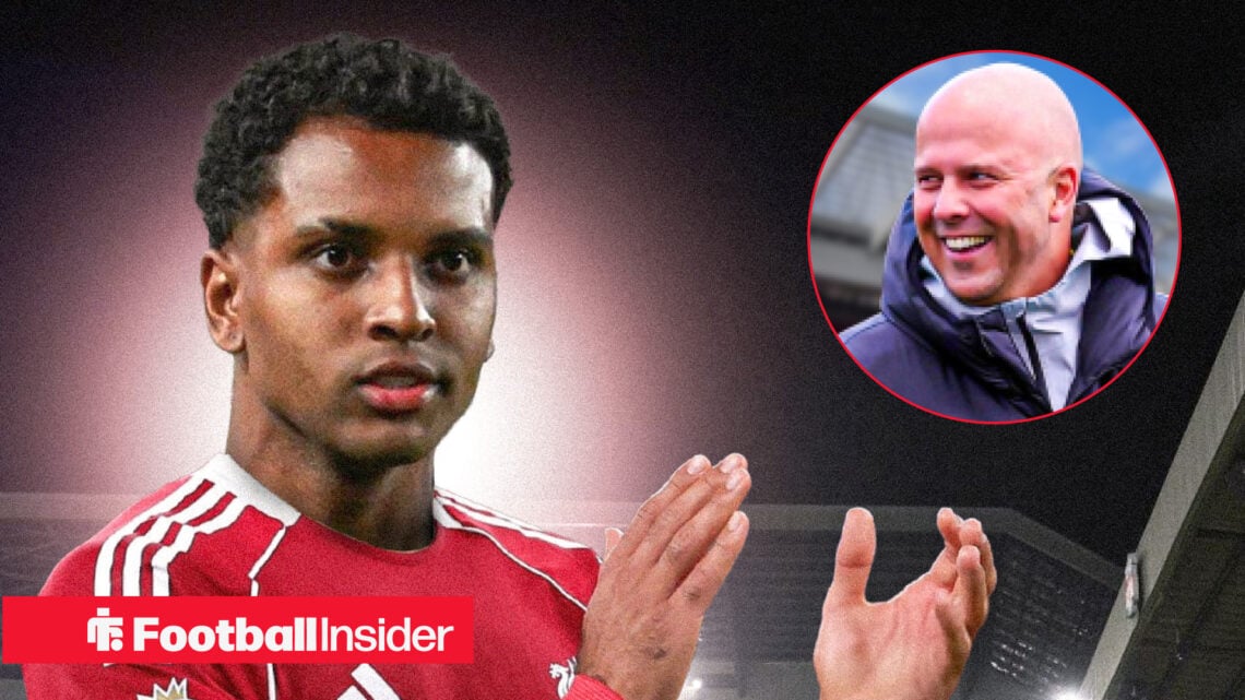 Rodrygo in Liverpool shirt with Arne Slot circle inset