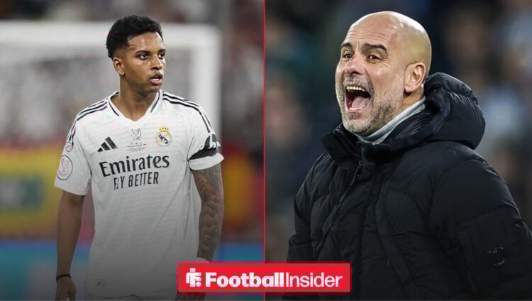 An image of Real Madrid star Rodrygo alongside Man City boss Pep Guardiola