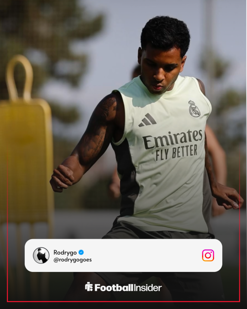 Rodrygo in training kit for Real Madrid on Instagram