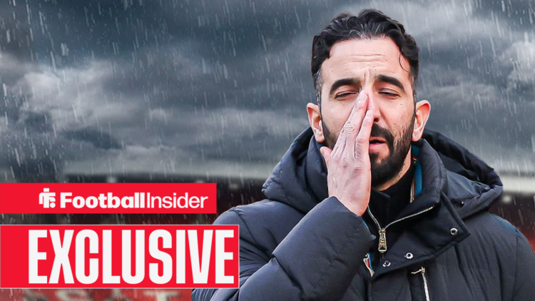 Ruben Amorim looking worried stood in a storm