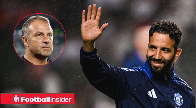 Manchester United manager Ruben Amorim and a head shot of Barcelona manager Hansi Flick