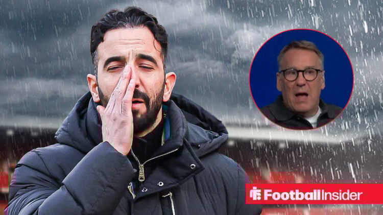 Man United manager Ruben Amorim looking upset and Paul Merson talking on Soccer Saturday