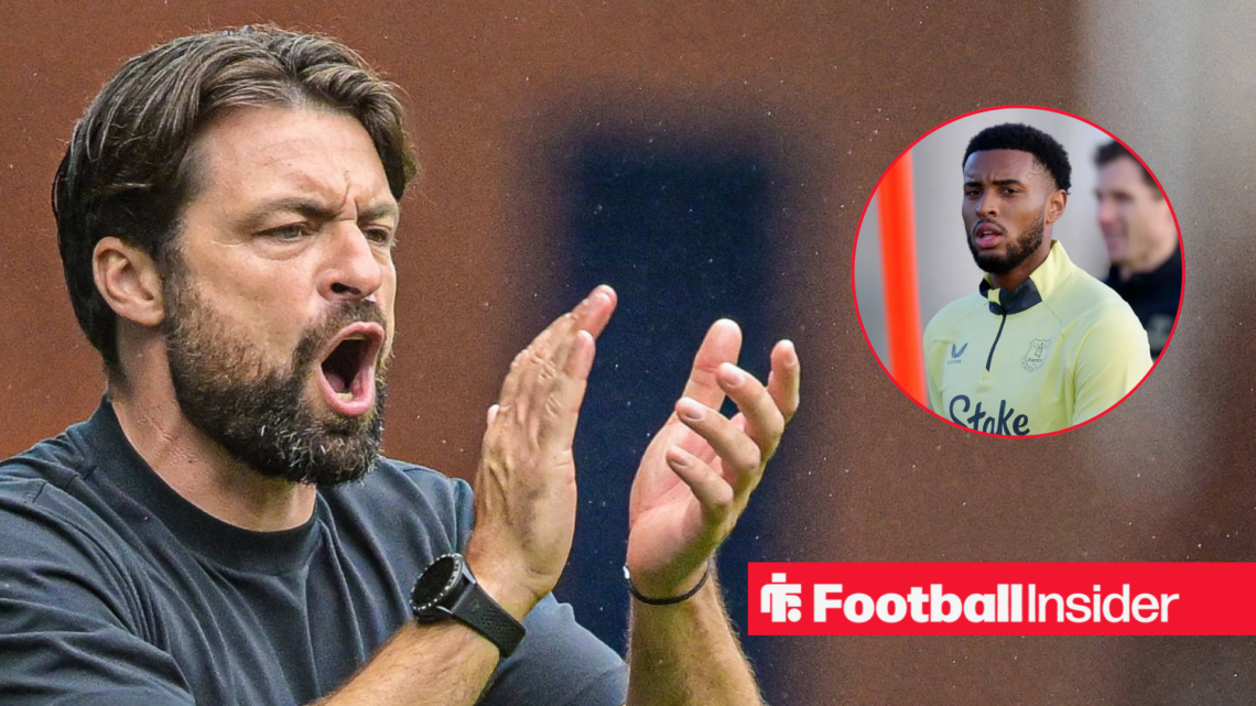Russell Martin shouting at his players during a Rangers match, next to an image of Youssef Chermiti