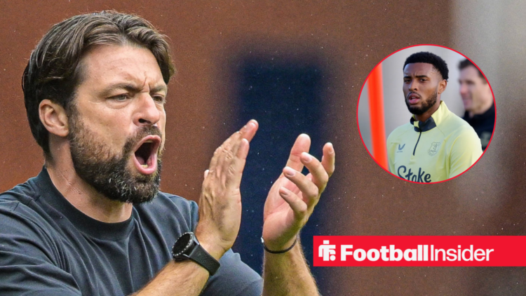 Russell Martin shouting at his players during a Rangers match, next to an image of Youssef Chermiti