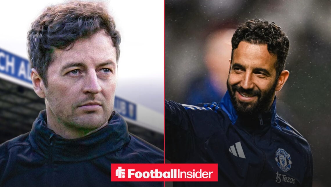 An image of West Brom boss Ryan Mason alongside Man United boss Ruben Amorim
