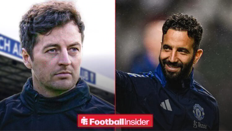 An image of West Brom boss Ryan Mason alongside Man United boss Ruben Amorim