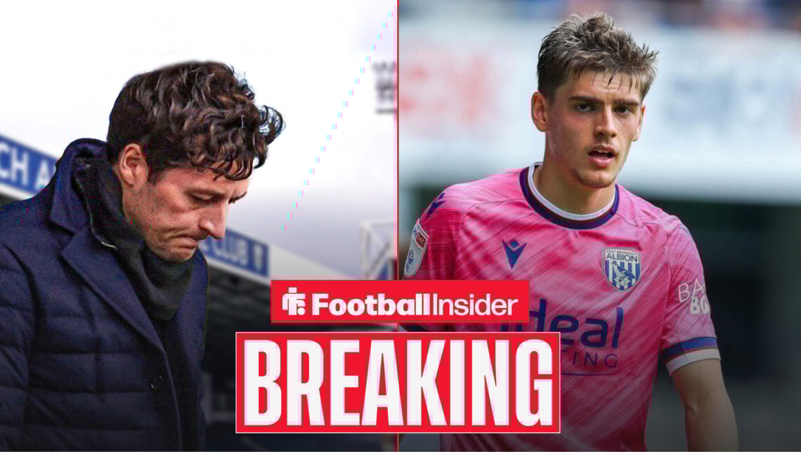 An image of West Brom boss Ryan Mason looking sad alongside a photo of Tom Fellows in a pink away shirt
