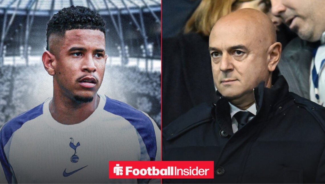 Savinho in a Tottenham shirt alongside Daniel Levy