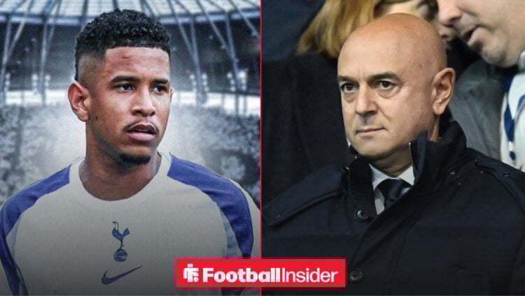 Savinho in a Tottenham shirt alongside Daniel Levy