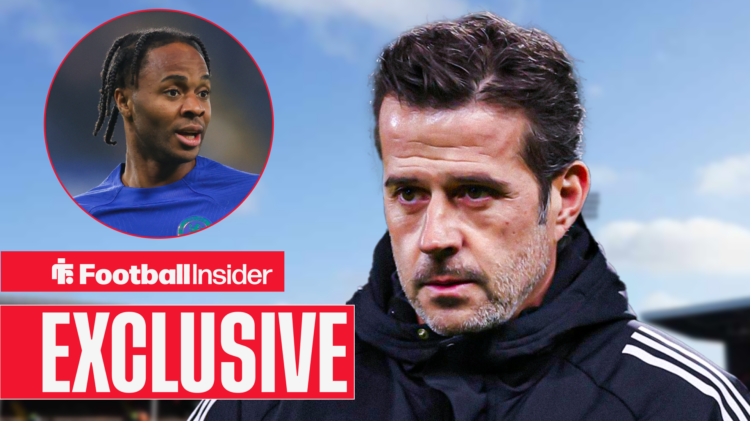 Marco Silva in a black coat with Raheem Sterling in a circular inset.