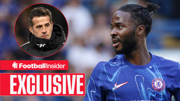 Raheem Sterling looks at Fulham manager Marco Silva in a circular inset