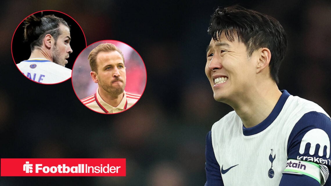 Tottenham star Son Heung-min looks across at Gareth Bale and Bayern Munich striker Harry Kane