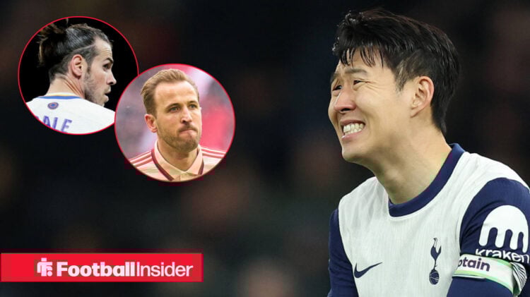 Tottenham star Son Heung-min looks across at Gareth Bale and Bayern Munich striker Harry Kane