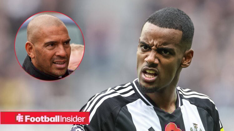 Stan Collymore on the left eyeing up Alexander Isak with intent with Isak looking angry at Collymore