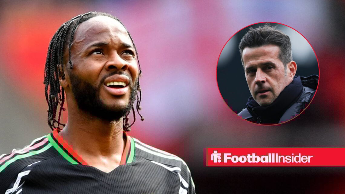 Raheem Sterling in action for Arsenal in the Premier League, alongside an image of Fulham boss Marco Silva.
