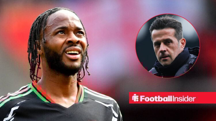 Raheem Sterling in action for Arsenal in the Premier League, alongside an image of Fulham boss Marco Silva.