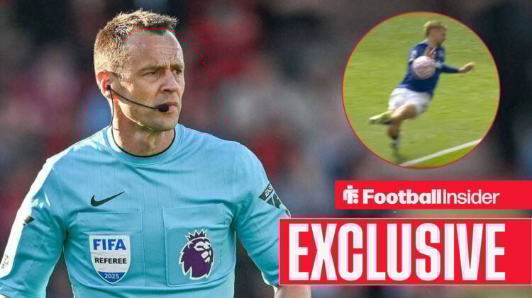 Stuart Attwell refereeing, Kiernan Dewsbury-Hall's handball offence in a circular inset, exclusive banner