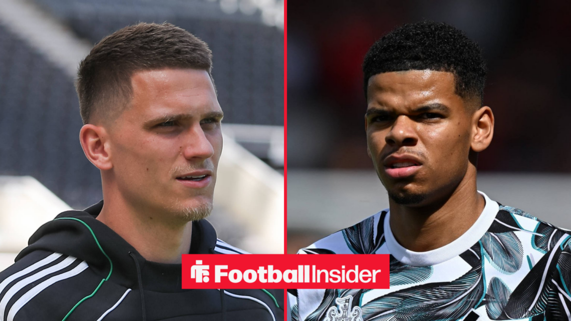 Sven Botman looking happy on the left with Willy Osula looking concerned on the right
