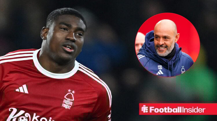 Nottingham Forest striker Taiwo Awoniyi and boss Nuno Espirito Santo