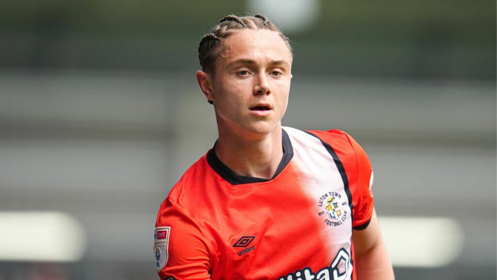 Thelo Aasgaard in action for Luton Town.