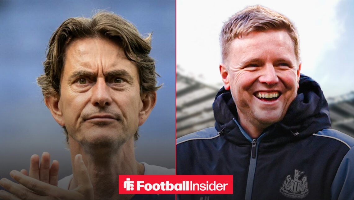 Tottenham boss Thomas Frank alongside Newcastle boss Eddie Howe