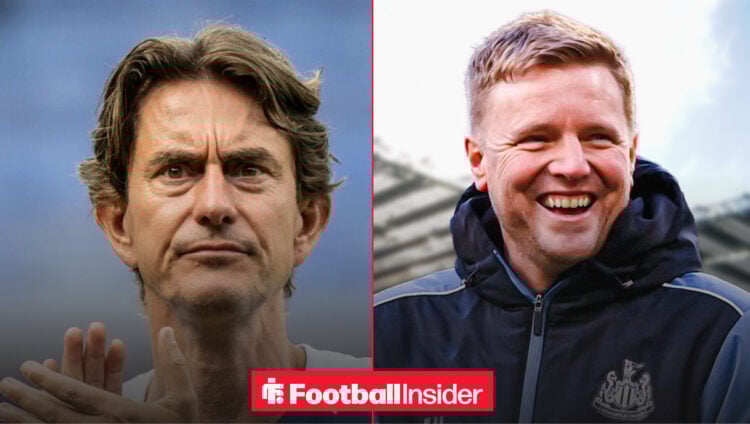 Tottenham boss Thomas Frank alongside Newcastle boss Eddie Howe