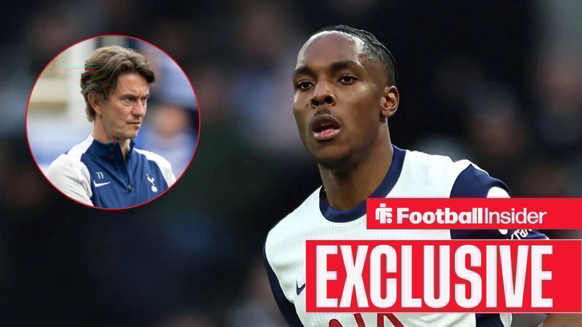 A headshot of Tottenham boss Thomas Frank alongside Mathys Tel