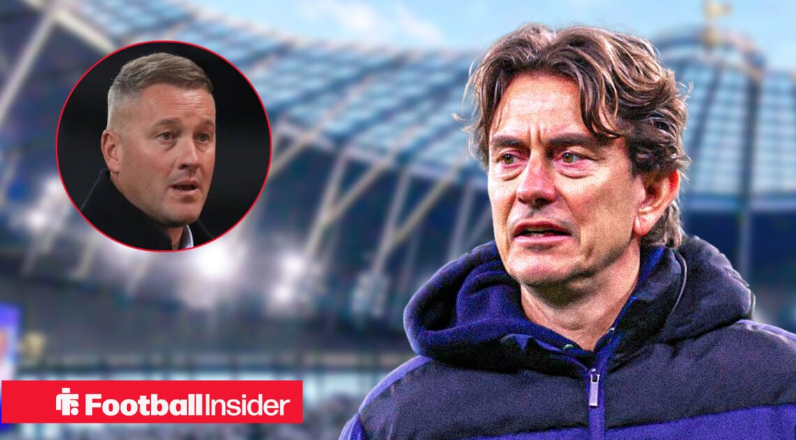 Spurs manager Thomas Frank against the back drop of the Tottenham Hotspur Stadium, alongside Paul Robinson