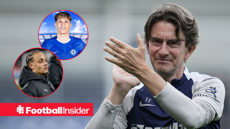 Thomas Frank clapping, Xavi Simons and Alejandro Garnacho in circular insets