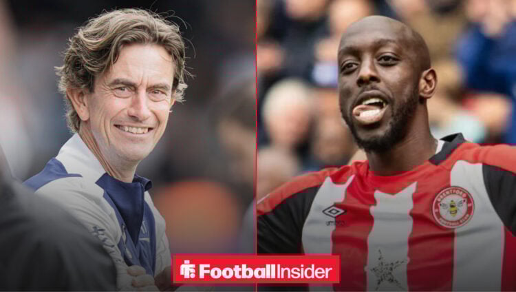 Thomas Frank smiling alongside Yoane Wissa in a Brentford shirt