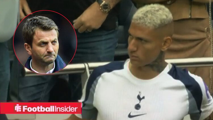 Tim Sherwood on the left looking at Richarlison in a white shirt on the right for Tottenham