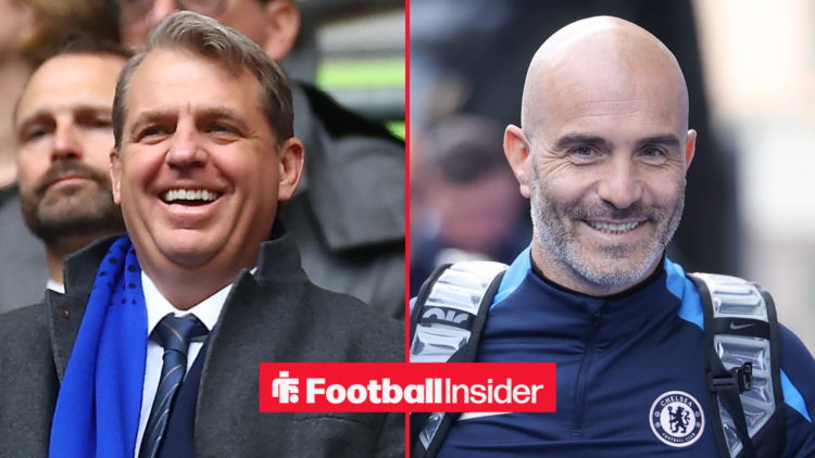 Todd Boehly smiling alongside Enzo Maresca smiling wearing a backpack