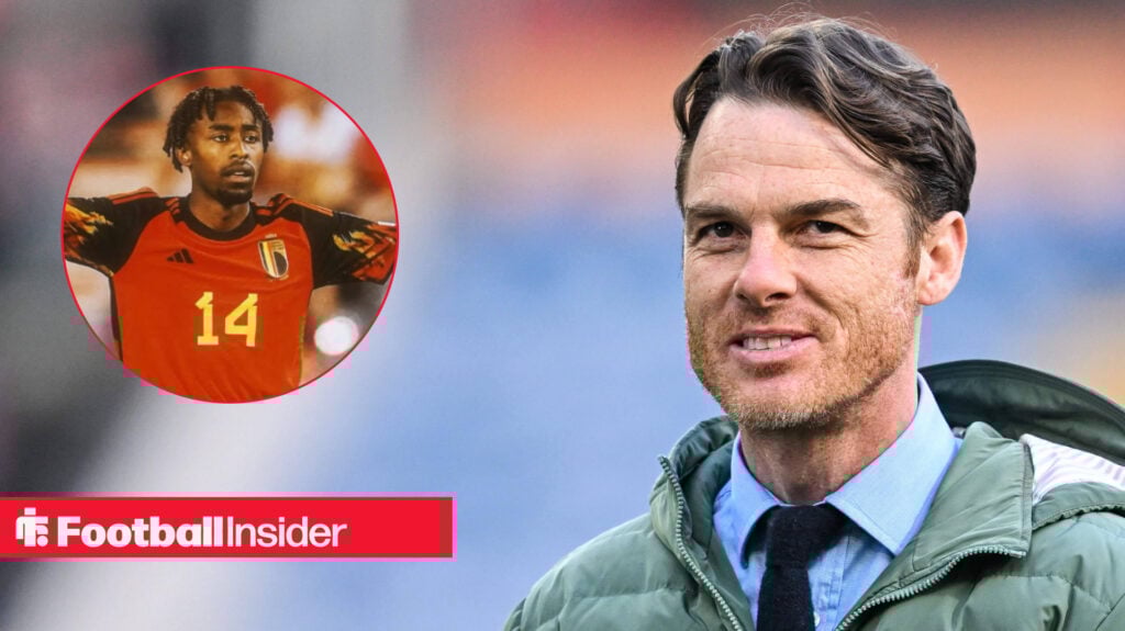 Burnley manager Scott Parker smiling, next to an image of Mike Tresor playing for Belgium